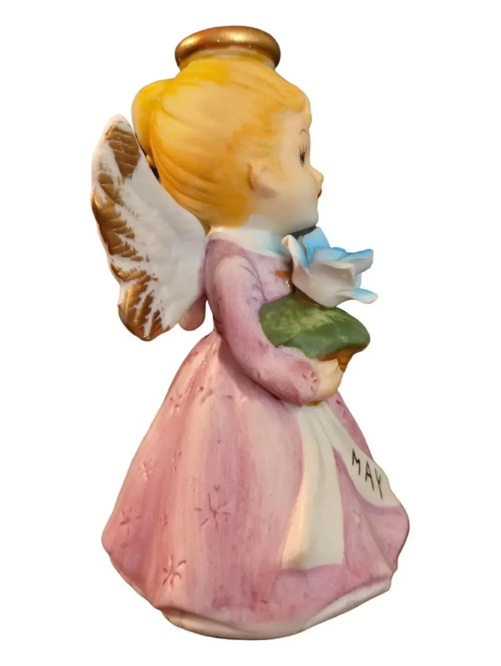 Vintage Porcelain May Birthday Angel Figurine Pink Matte Finish 4 Inch Taiwan